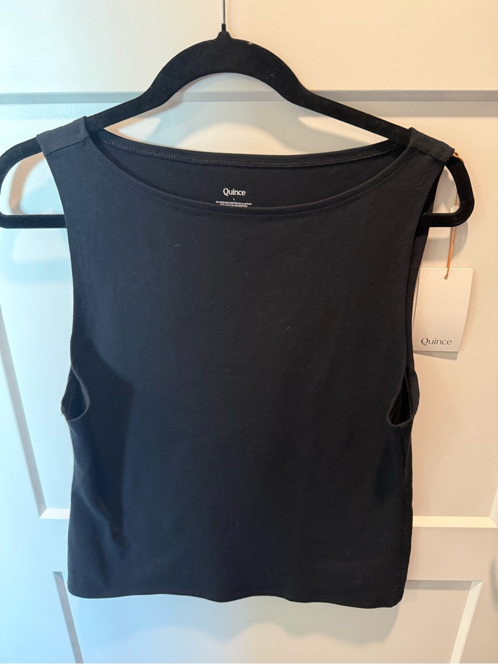 NWT Quince Stretch Cotton Jersey Boat Neck Tank Black L Organic Cotton